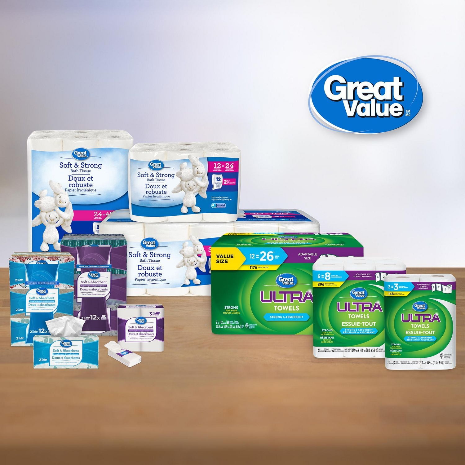 Great Value Ultra Essuie-tout, 6 équivalant à 8 rouleaux