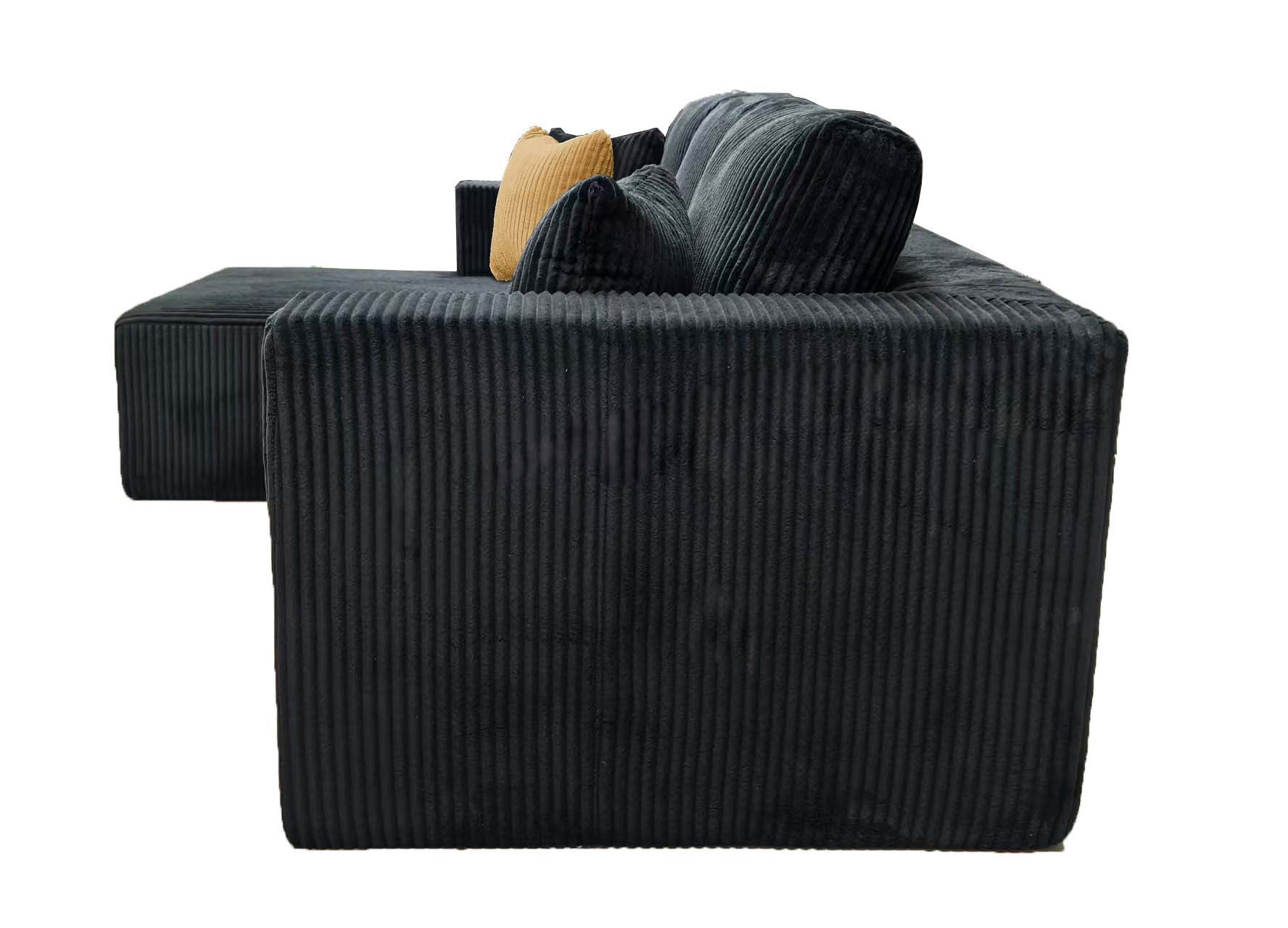 102" Modular Sectional Boneless Sofa, L-Shaped Cloud Couch with Left Facing Chaise, No Assembly Corduroy Sleeper Sofa, Plush Deep Seat Modular Couch with Toss Pillows for Living Room, Black