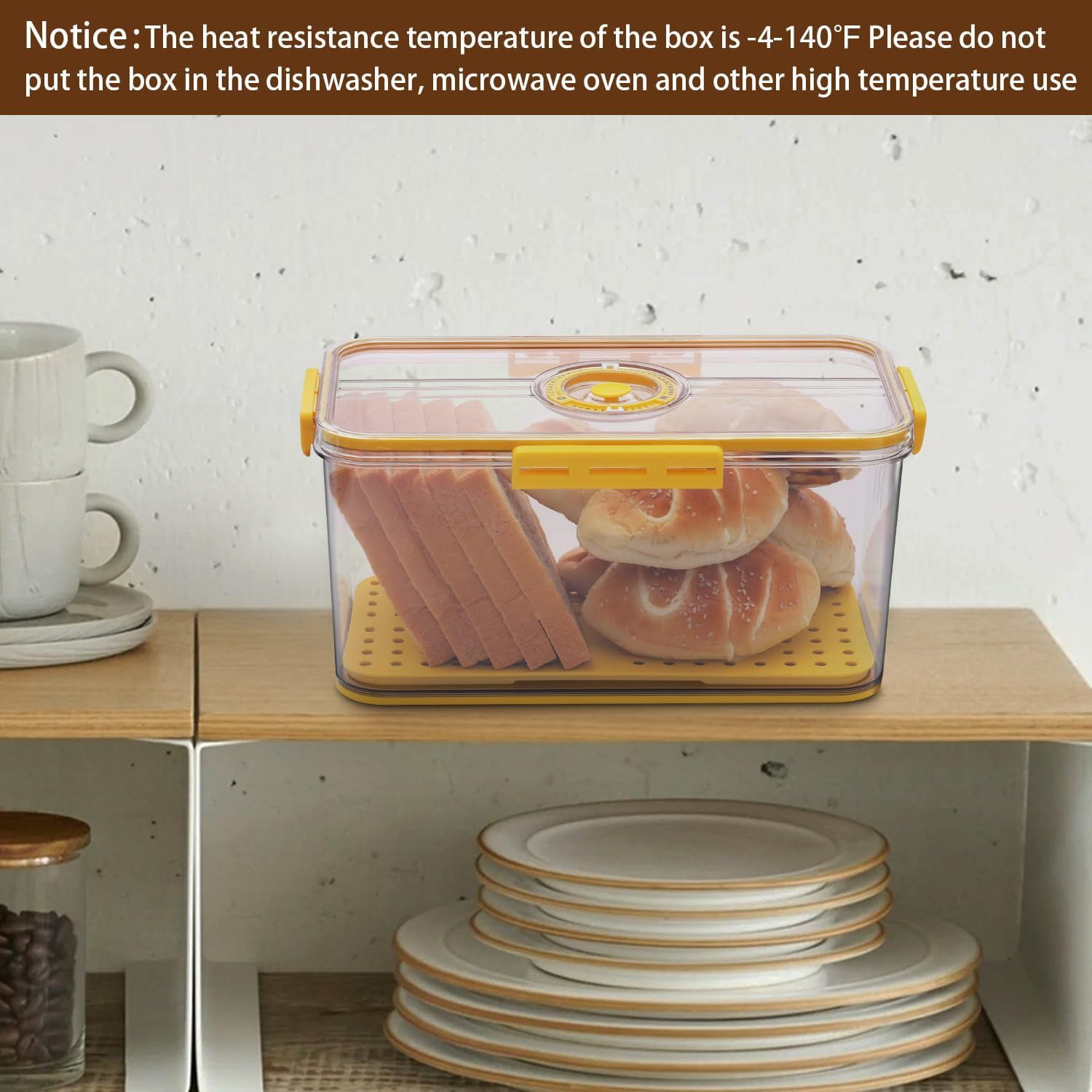 Baodeli Bread Box Bread Boxes for Kitchen Counter Airtight, Time Recording Bread Storage Container with Lid, Bread Keeper for Homemade Bread, Toast, Bagel, Donut and Cookies, Yellow