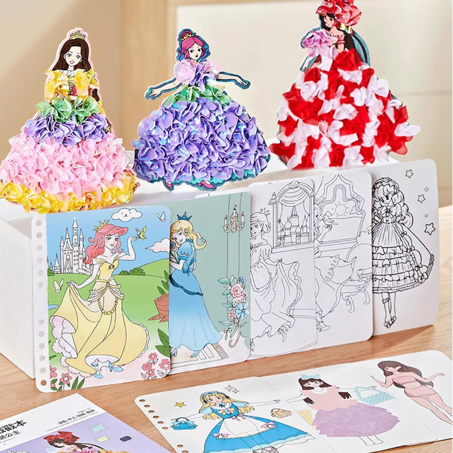 8-in-1 Magic Princess Craft Set, Princess Dress Poke Art Craft Kits for Girls, DIY Activity with Watercolor Painting & Stickers, Foil Crafts Art Fun & Gem Painting for Boys & Girls