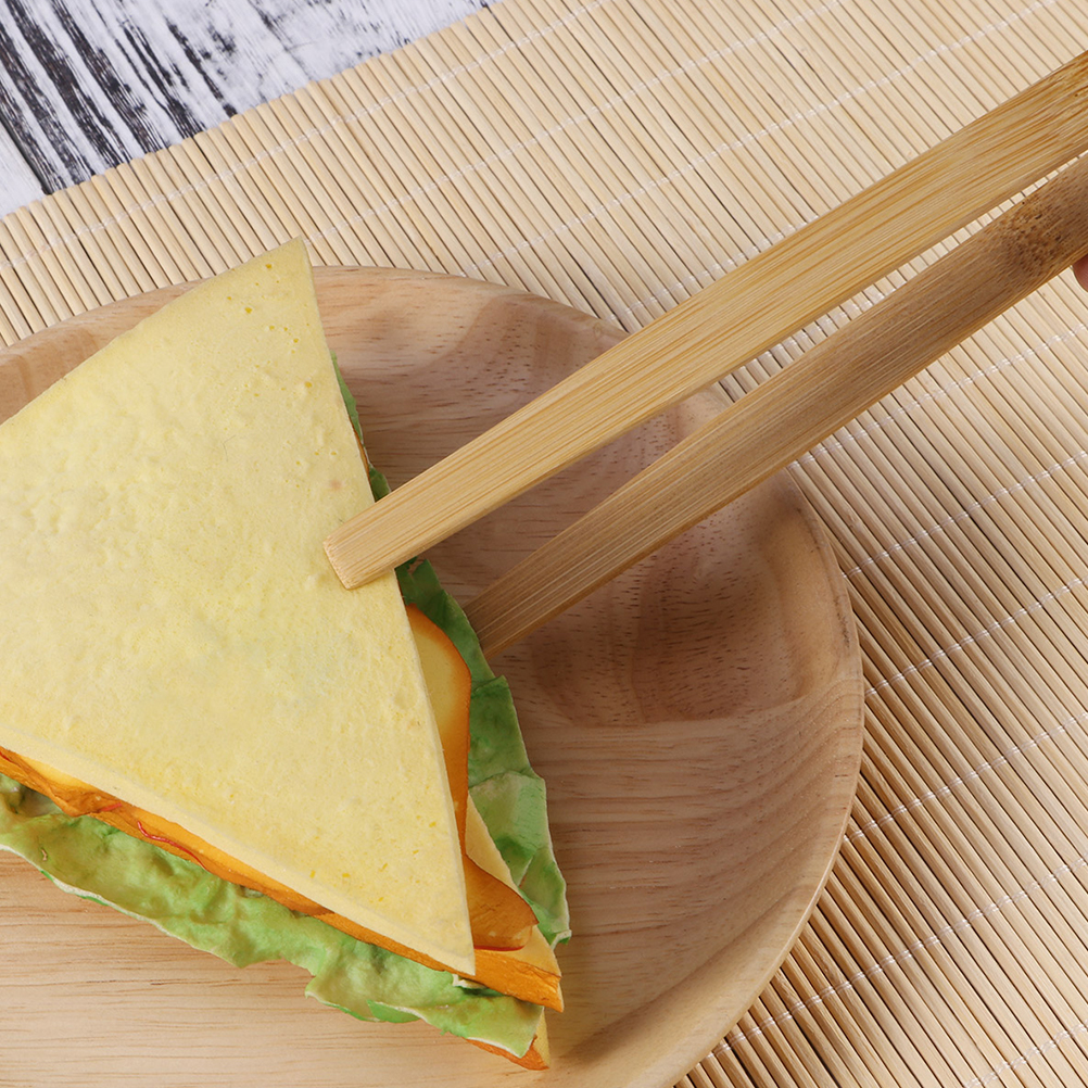 FRCOLOR Bamboo Toaster Tongs for Cooking and Baking Lightweight Ergonomic Design Dishwasher Safe Beige 2pcs