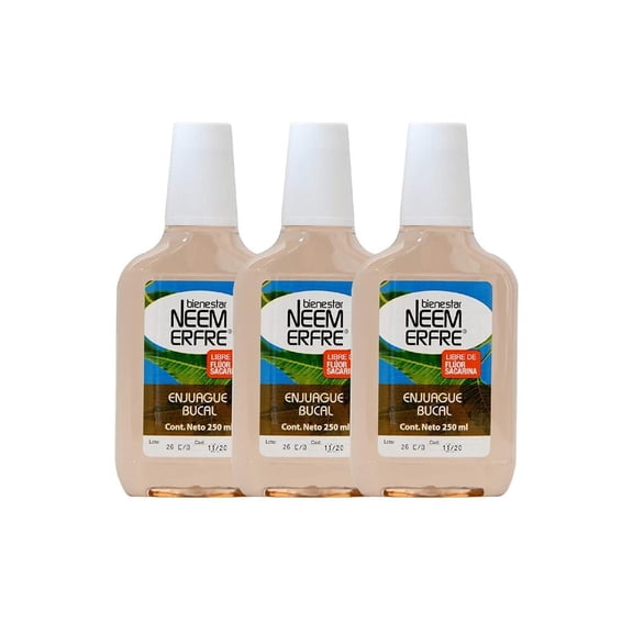 Pack de 3 Enjuagues bucales libre de flúor Bienestar NEEM ERFRE 250 ml c/u