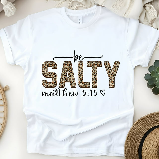 Be Salty Matthew 5:15 Christian Leopard Print T-Shirt, White, Size 2XL