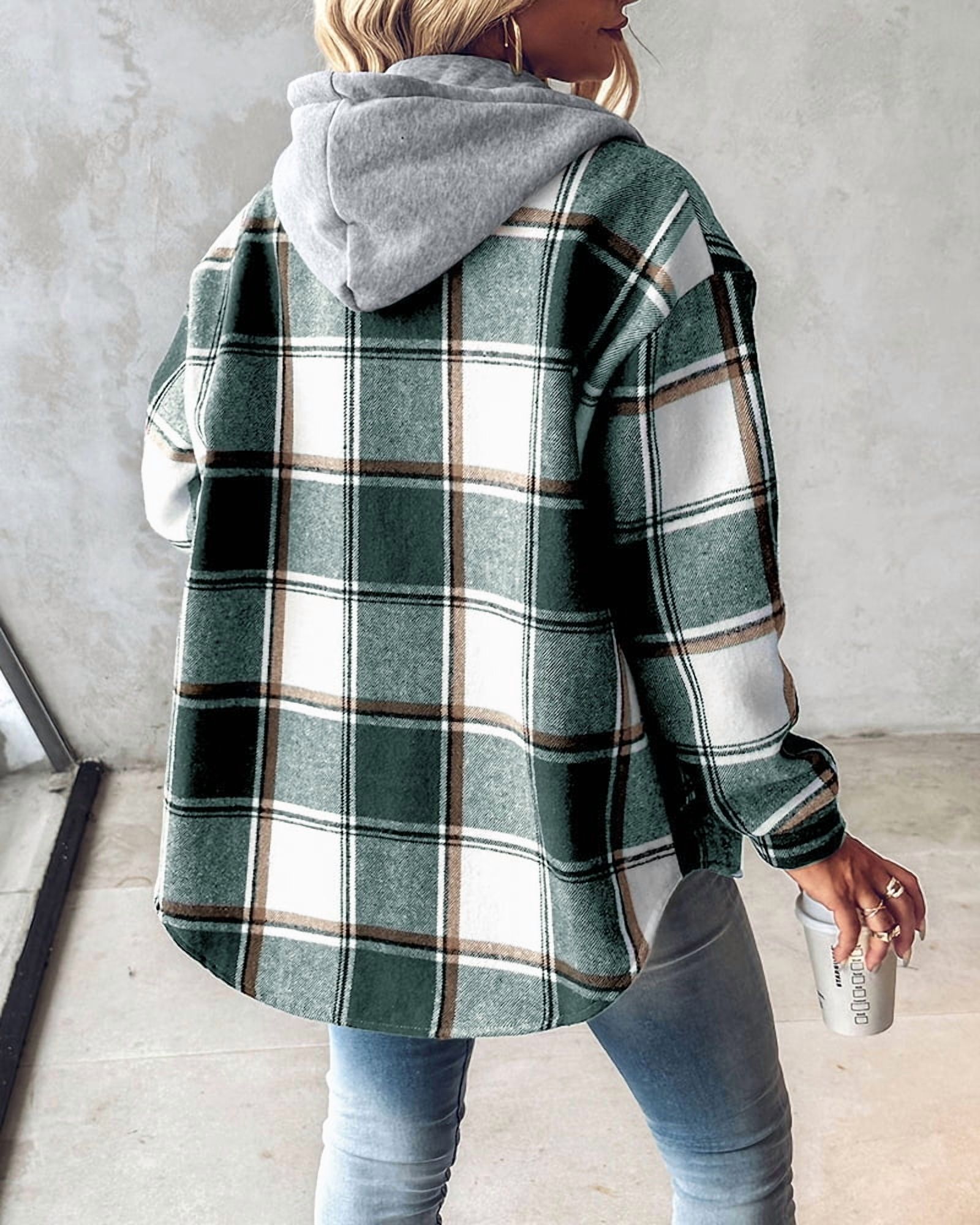 ChicMe Women's Plaid Hooded Shacket with Fleece Lining photo 3