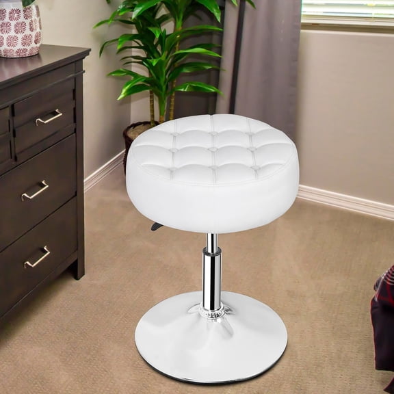 ZCXP White Round 360° Swivel Vanity Stool Height Adjustable PU Leather Ottoman Makeup Chair with Iron Base