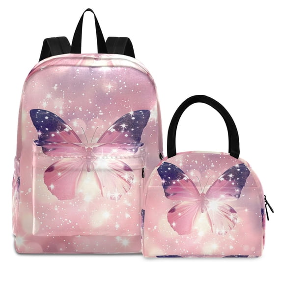 ALAZA Backpack Set Butterfly on Starry Sky Elementary School Bags Student BookBag with Lunch Bag