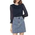 thumbnail image 6 of INSPIRE CHIC Women's Ruffle Neck Polka Dots Sheer Chiffon Blouse S Dark Blue, 6 of 8