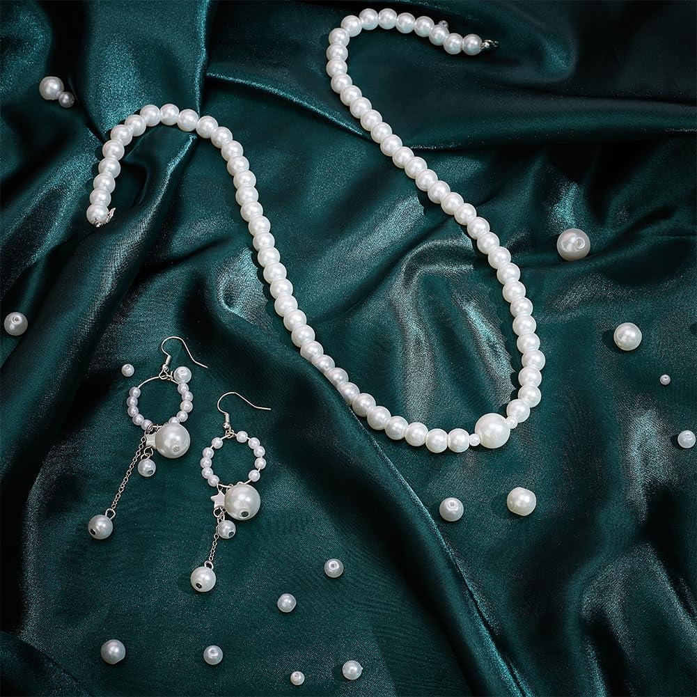 1320pcs Pearl Beads 6 Sizes White Glass Pearl with Hole Round Loose Pearl Beads for DIY Necklace Earring Jewelry Making Christmas Decoration Vase Filler 3/4/6/8/10/12mm