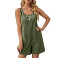thumbnail image 4 of Summer Rompers for Women Jumpsuit Shorts Casual Loose Fit Summer Women's Fashion Sleeveless Crew Neck Wide Leg Buttons Overalls with Pockets S-2XL, 4 of 9