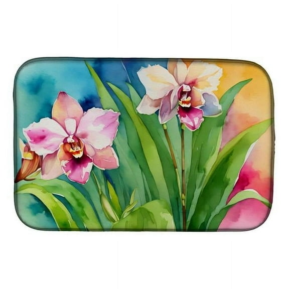 Carolines Treasures DAC1555DDM 21 x 14 in. Orchids in Watercolor Dish Drying Mat