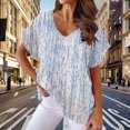 thumbnail image 4 of Gibobby Casual Playera de Manga Corta para Mujer Camiseta manga corta con cuello en V y estampado suelto informal para mujer(Azul claro,M), 4 of 5