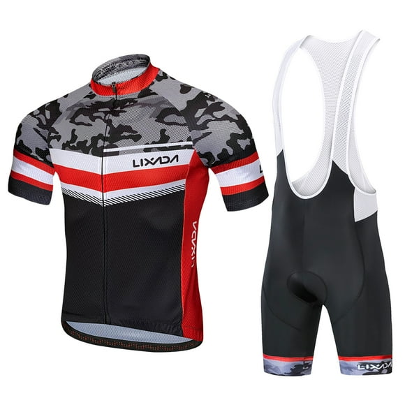 Lixada Lixada Breathable Cycling Jersey and Bib Shorts Set with Reflective Strips and 3D Padding, Camouflage Design, EU Size S