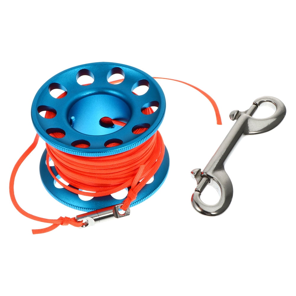 Bobine De Plongée 50 M – Ligne Orange Fluo, Inox, Clip Double, Design Pratique