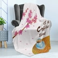 thumbnail image 4 of Coffee Time Soft Flannel Fleece Throw Blanket, Cartoon of Japanese Spring Cherry Blossom Branches and Drink Cup Print, Cozy Plush for Indoor and Outdoor Use, 50" x 70", Multicolor, by Ambesonne, 4 of 5