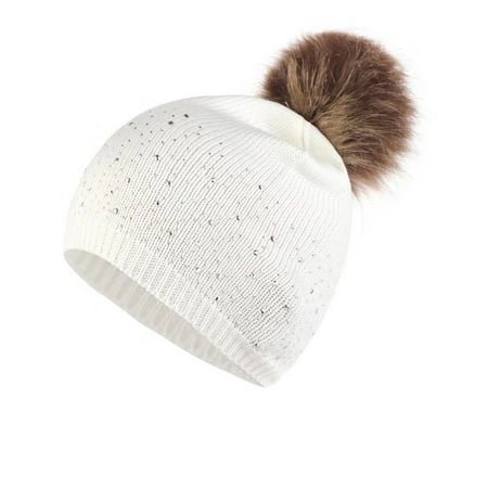 

Knitting Wool Hairball Hat Keep Baby Rhinestone Winter Cap Warm Cute Hemming Kids Hat lingerie for women