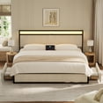 thumbnail image 4 of GUNAITO King Bed Frame with Headboard, Platform Bed with 2 Drawers, Velvet Upholstered Bed Frame with LED Lights & Charging station，Beige, 4 of 9