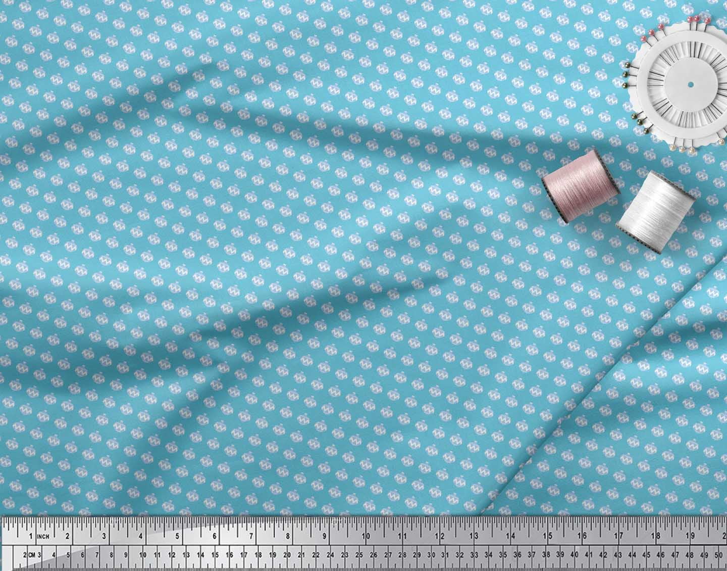 Soimoi Blue Silk Fabric Baubles Christmas Print Fabric by the Yard 42 Inch Wide