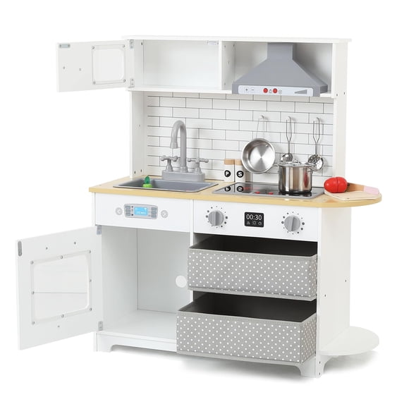 Cocina de Madera para Niños con Luces y Sonidos Reales – Juguete de Role Play con Accesorios, Estufa, Horno y Almacenamiento – para Toddlers de 3 Años o Más