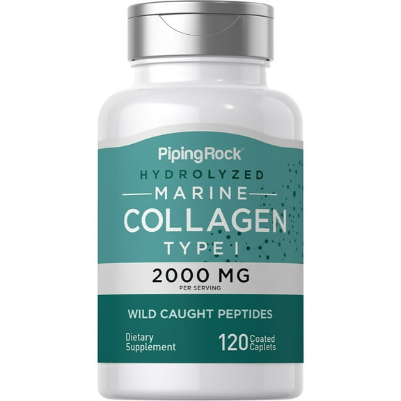 Marine Collagen 2000mg | 120 Caplets | With Hyaluronic Acid and Vitamin C | by Piping Rock