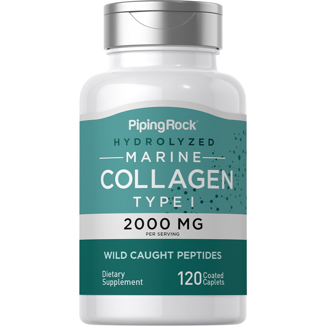 Marine Collagen 2000mg | 120 Caplets | With Hyaluronic Acid and Vitamin C | by Piping Rock