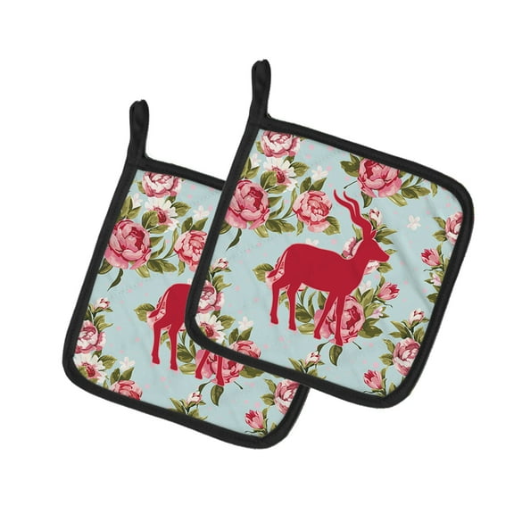 Caroline's Treasures BB1121-RS-BU-PTHD Deer Shabby Chic Blue Roses Pair of Pot Holders , 7.5HX7.5W, multicolor