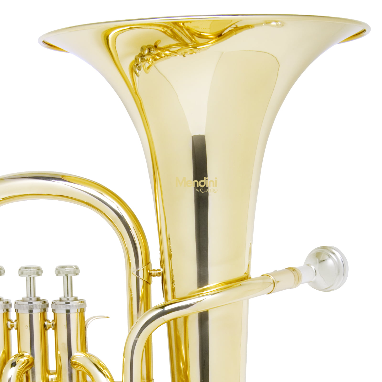 Mendini MBR-20 Lacquer Brass B Flat Baritone with Stainless Steel Pistons 
