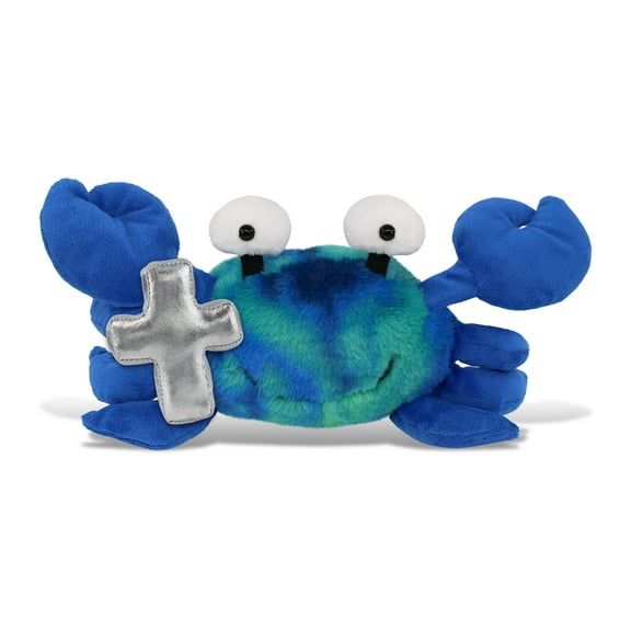 DolliBu Super Soft Blue Tie-Dye Crab Stuffed Animal with Silver Cross Plush - Religious Baptism Gifts for Boys and Girls, Dedication Christening Gifts Plush Prayer Toy Healing Stuffed Animal - 12 Inch