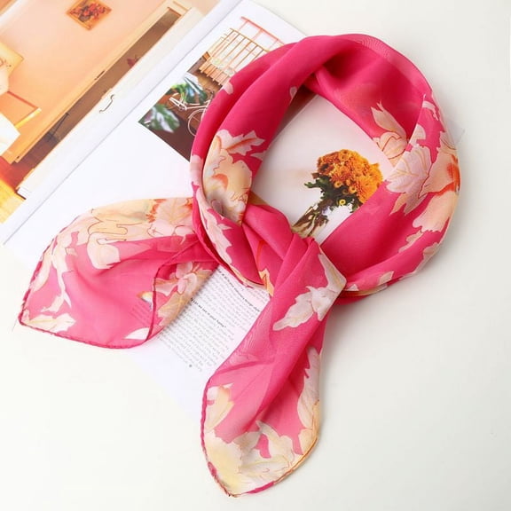ERDOUY Elegant Personalized Scarf, Fashionable Scarf Printed Small Square Scarf Soft Chiffon Sheer Scarf Neck Protection Small Fragmented Flower Clothing Accessories Scarf (Dark Pink)