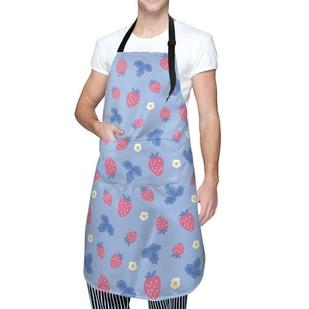 

Cauagu Strawberry And Flowers Aprons with Pockets Waterproof Apron for Women Kitchen Cooking Apron Adjustable Bib Aprons Chef Apron for Cooking Drawing Crafting