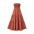 thumbnail image 5 of Fesfesfes Boho Dress for Women Pleated Tube Top Strapless Mini Dress Spring Dress Casual Off the Shoulder Beach Dress Solid Color Print, 5 of 5