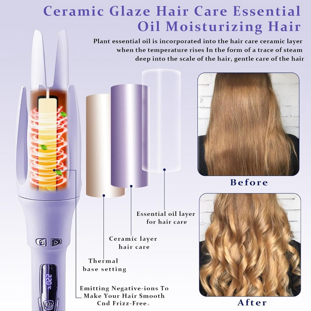 Automatic Hair Curler Automatic Curling Iron with 4 Temperatures,Dual Voltage Rotating Curling Iron Fast Heating