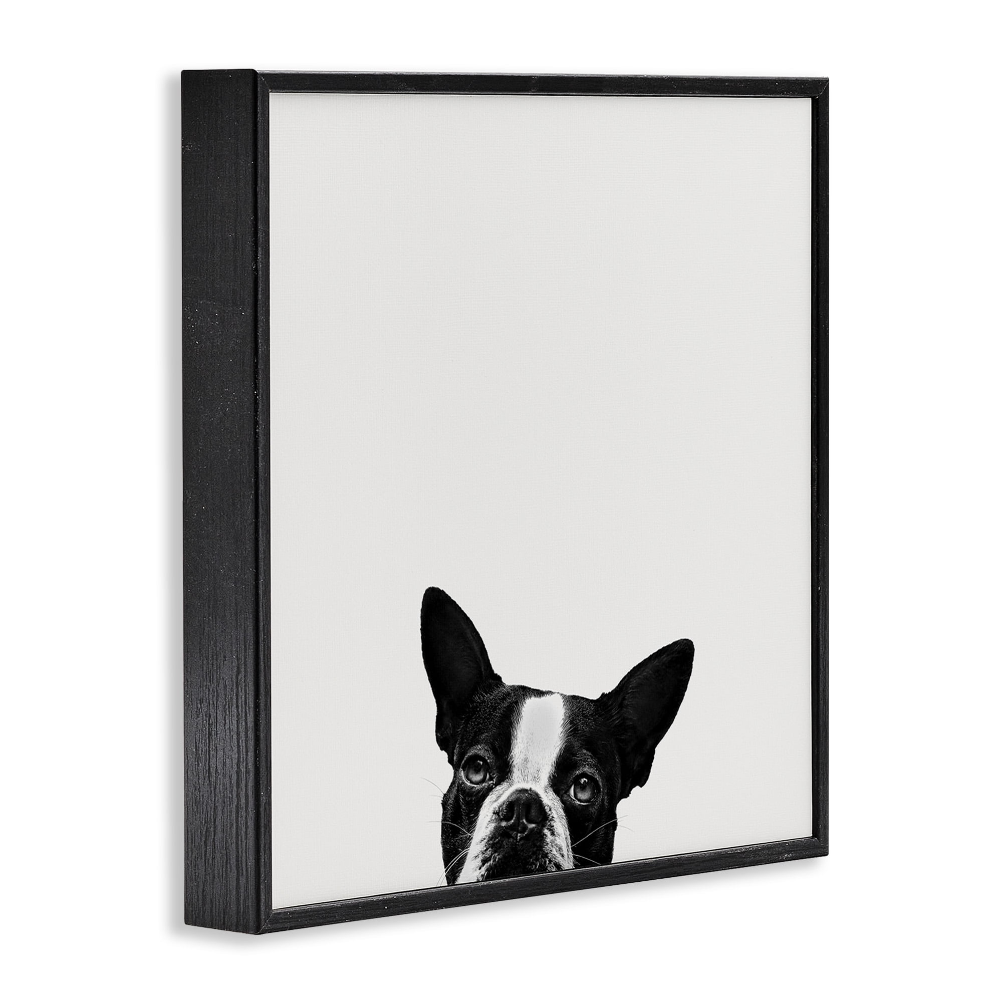 Minimal Monochrome Dog Peeking From Below Framed Texturized Art