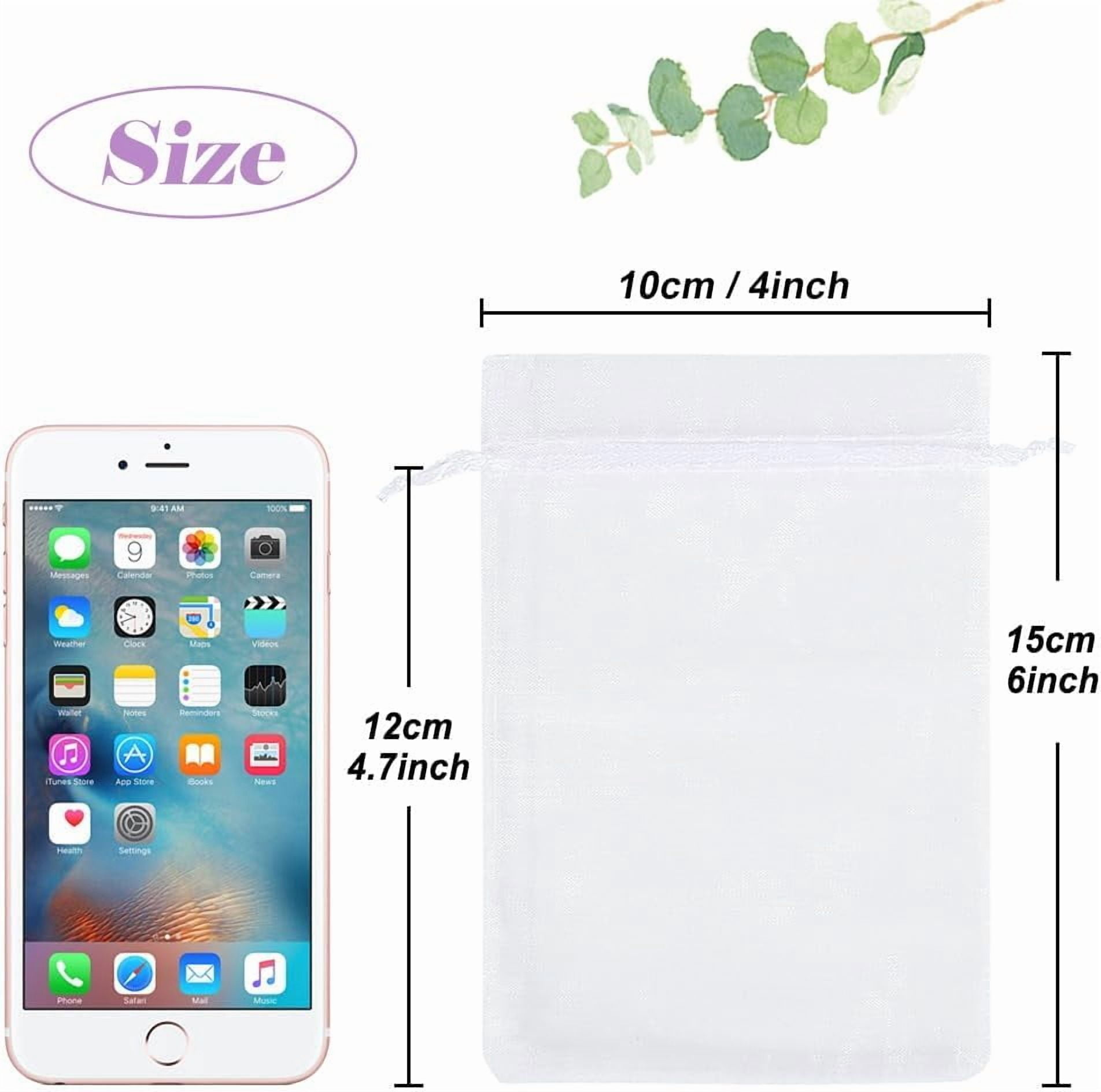 100pcs White Organza Bags, 4x6 inch Mesh Bags Drawstring Gift Bags Jewelry Pouches for Candy Wedding Favors Christmas