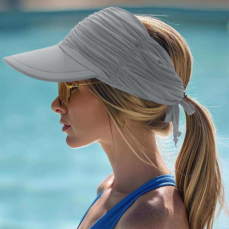 Sun Visor Hats for Women Large Brim UPF 50+ Adjustable Ponytail Packable Bamboo Amazon.com: Camptrace Sun Visors for Women Wide Brim Beach  main image 2
