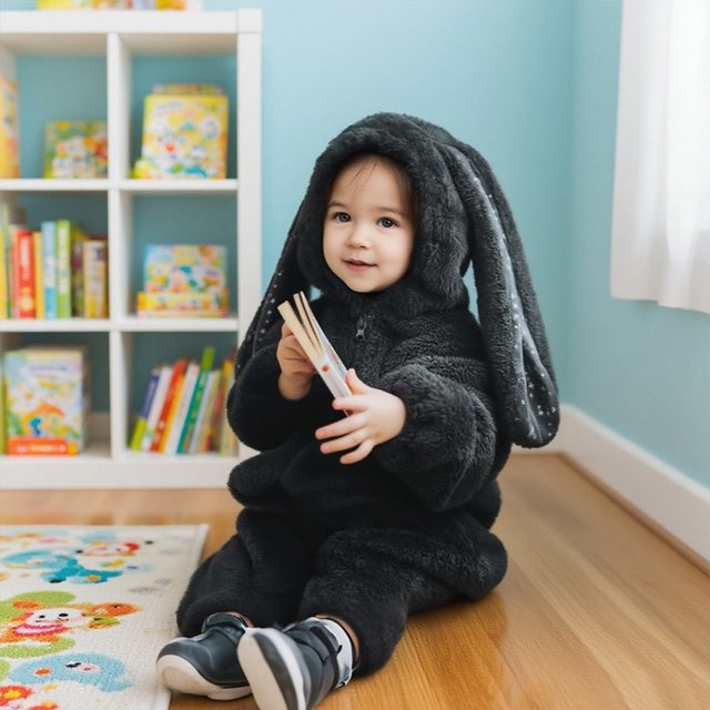 Adorable Rabbit Themed Baby Boys Romper Jumpsuit Soft Outfit for Winter Warm Romper for Baby Clothes Baby Romper Long Shorts Boys Cat Baby Boy Clothes Boys Clothes Size Small and up Gender Neutral