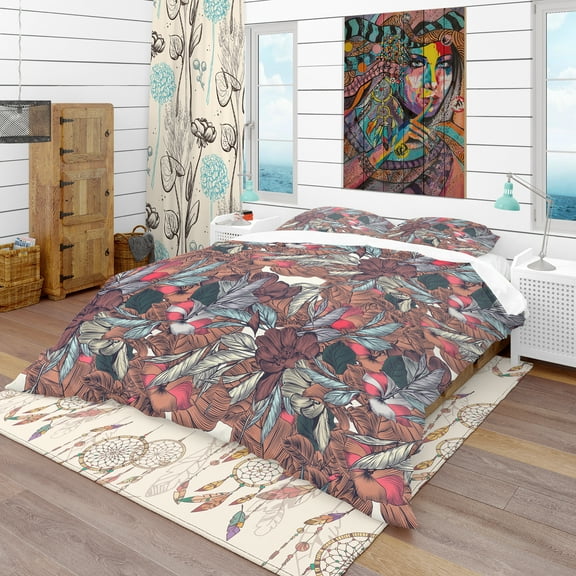 Designart 'Floral Botanical Pattern with Engraved Flowers' Bohemian & Eclectic Duvet Cover Set
