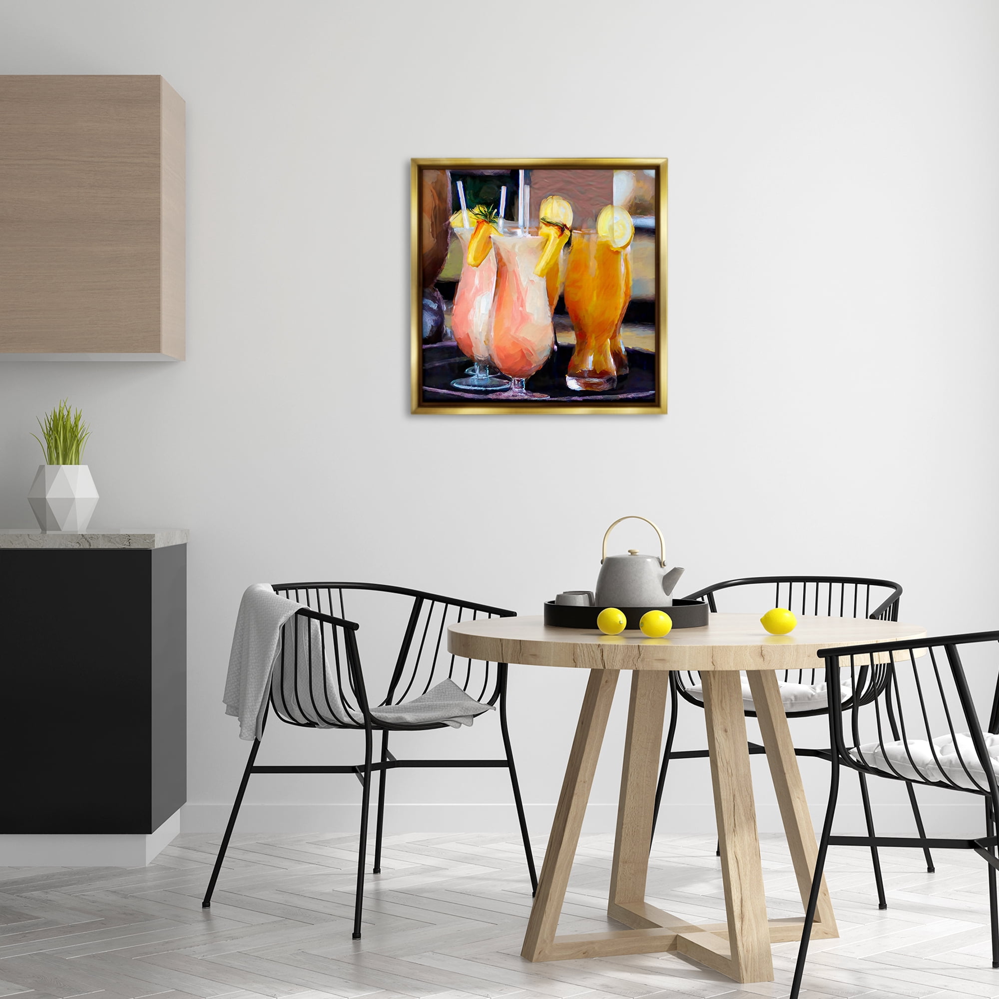 Stupell Industries Tropical Cocktails on Tray Food & Beverage Painting Gold Floater Framed Canvas Art Print Wall Art, 25 x 25
