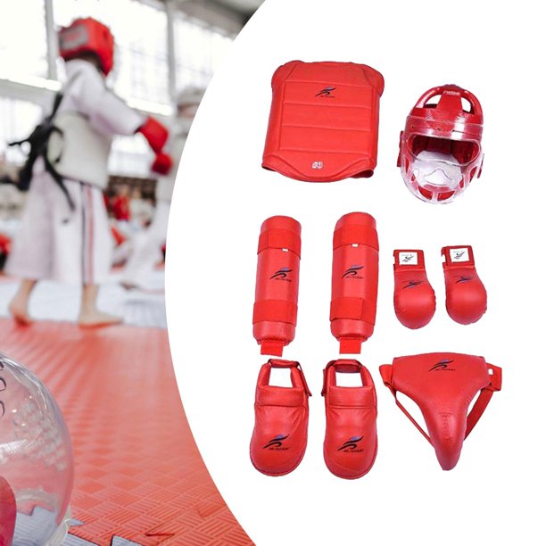 Conjunto de equipo de sparring de karate, guantes de práctica de sparring para adultos, karate Rojo