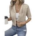 thumbnail image 3 of Women'S Comfy Knit Sweater Cardigan Casual Hollow-Out Short Sleeve Cardigan for Wear Apricot XL, 3 of 8