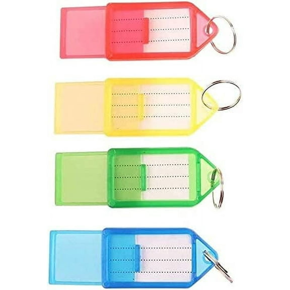 10Pcs Key Tags with Label, Clear Reusable Plastic Strong Key Ring ID Tags with Name Card Paper Inserts Split Ring (Assorted Coloured) Nice Processed