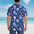 thumbnail image 4 of Balery Skull blue crystal flower Camisas hawaianas de manga corta para hombre, camisas playeras de corte holgado, camisas de vacaciones con botones,Large, 4 of 7