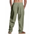 thumbnail image 3 of TANBOM Men's Casual Drawstring Loose Wide Leg Linen Pants, Army Green, 1-Pack, 2XL, 3 of 3
