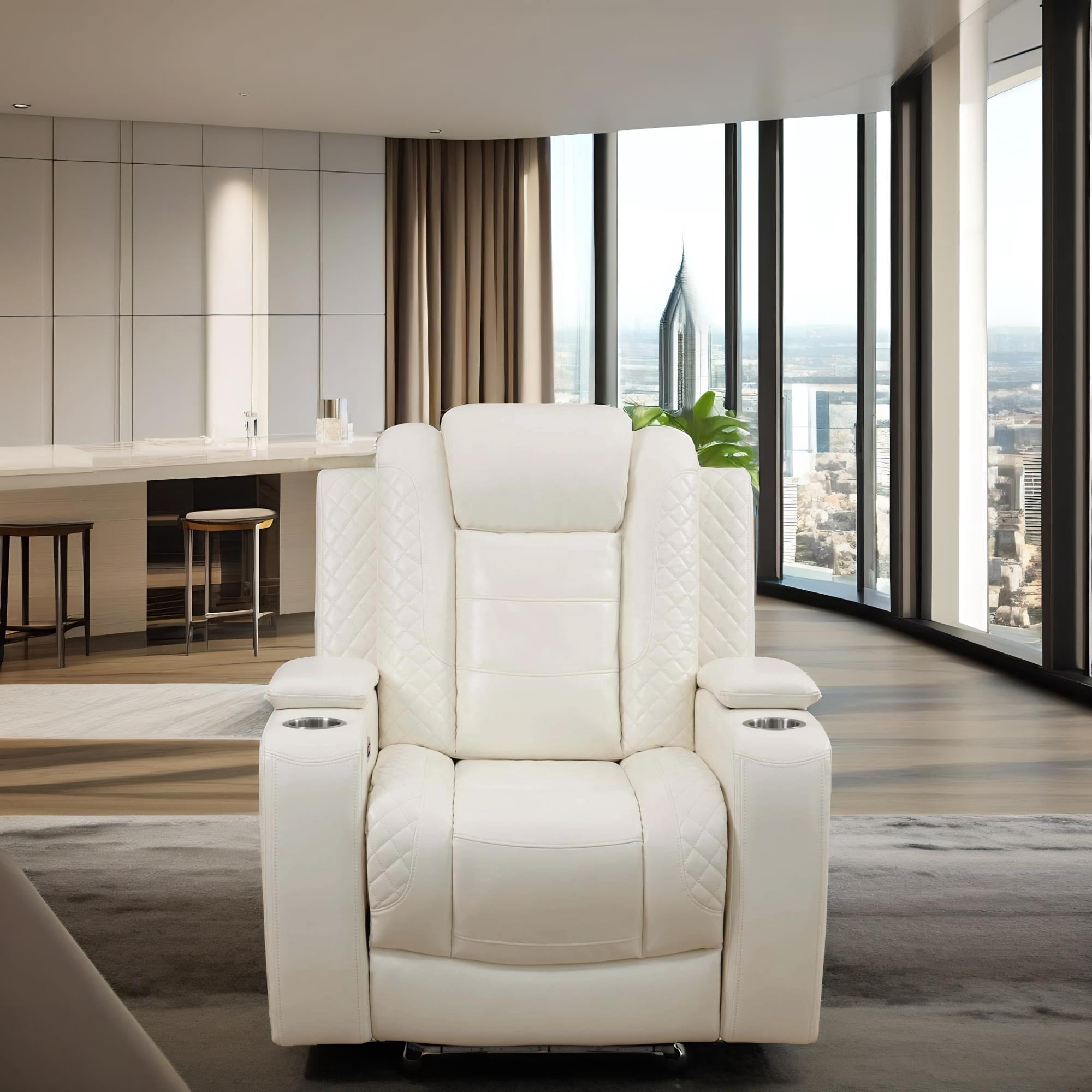 White Breathing Leather 3-Piece Living Room Recliner Sofa Set