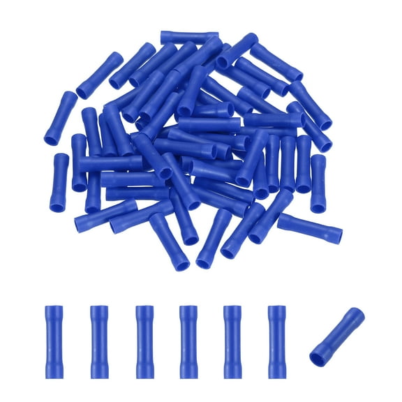 Uxcell 100 Pcs Fully Insulated Butt Connectors, BV2 16-16 AWG Copper Wiring Crimps Terminals Kit, Straight Wire Terminals for Wire Connection Electrical, Blue