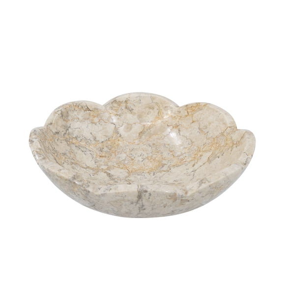 A&B Home Cream Marble Bowl with Scalloped Design and Subtle Gold Detailing - D10x3"