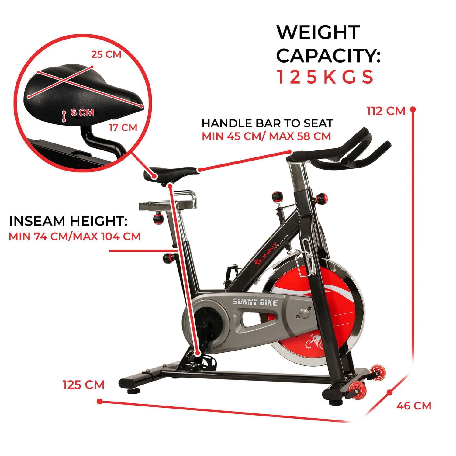 Sunny Health Stationary Bike Height Stationary Gym Standard Spin