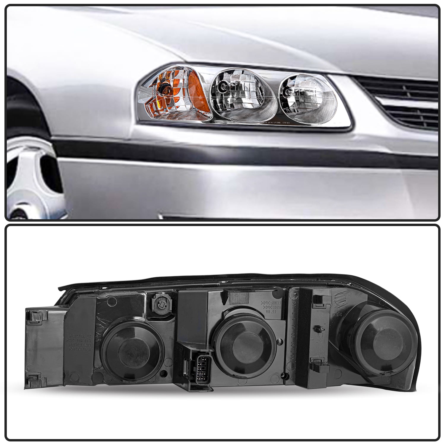 Bryght Impala Chrome Headlights 100w, Amber Halogen Headlights Bulb fits 2000-2005 Chevy Impala