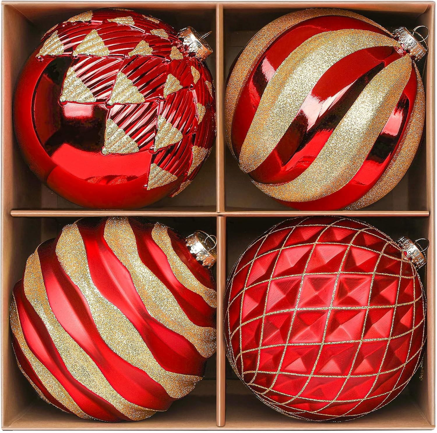 6"/150mm Large Christmas Ball Ornaments, 4Pcs Christmas Tree Decor, Shatterproof Hanging Decorations with Hooks, White & Silver Baubles for Xmas Tree, Wedding, Holiday and Party Decor