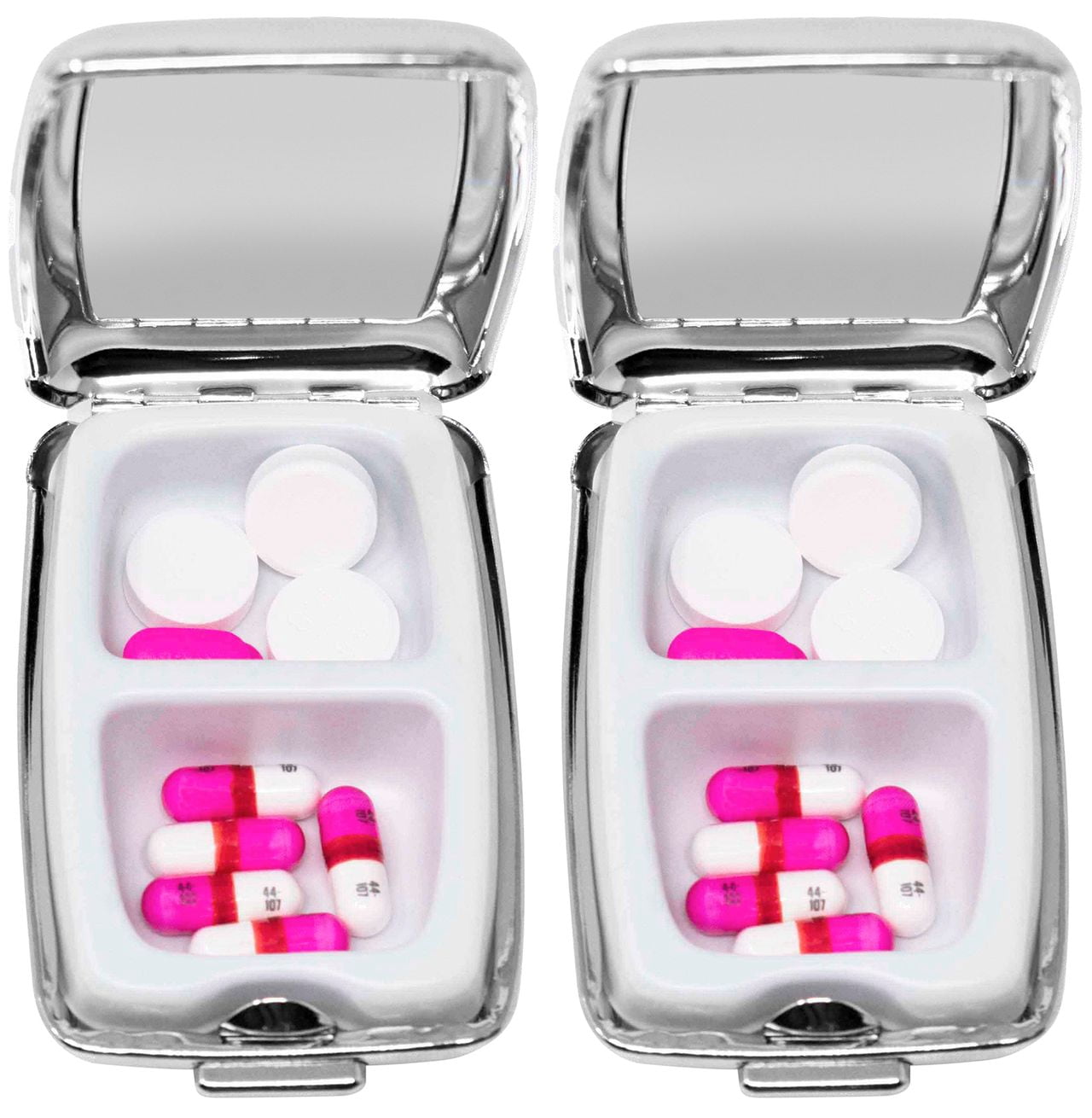 Set of 2 Etched Rectangular Pocket Purse Pill Box & Organizer With Dual Compartments (Lined - Engraveable)