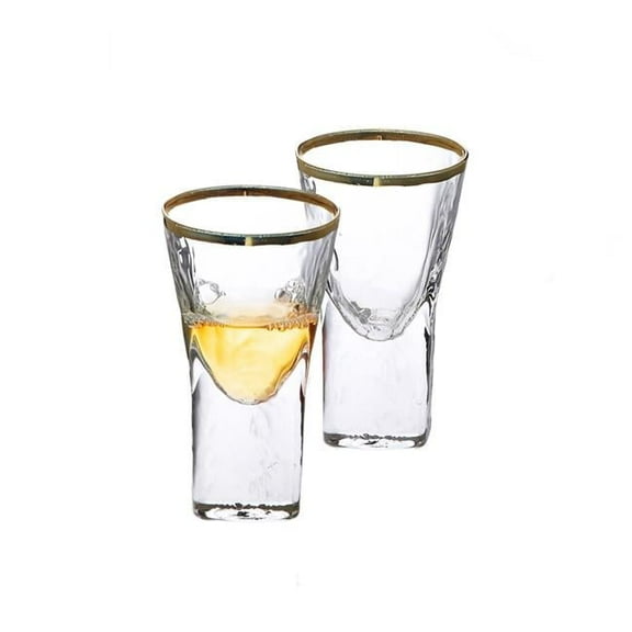 Classic Touch GLG1054 Pebble Glass Liquor Glasses with Gold Rim, Set of 6